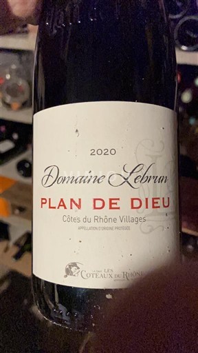 Thung lũng Rhône Không được chỉ định Domaine Lebrun Plan de Dieu 2020