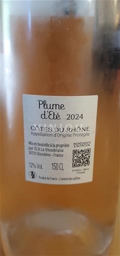 Vale do Ródano Côtes-do-Ródano SCA La Vinsobraise Plume d'Été 2024