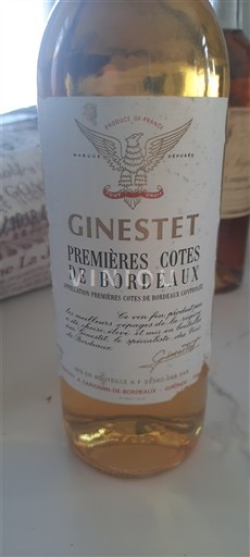 Vin Blanc moelleux Ginestet Non millésimé France Bordeaux Premières-côtes-de-bordeaux AOC