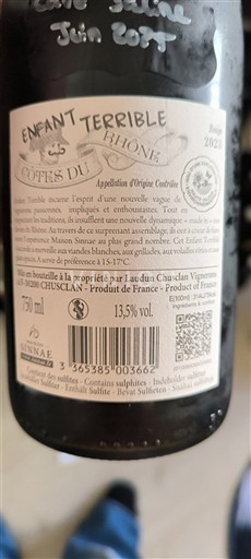 Vale do Ródano Côtes-do-Ródano Laudun Chusclan Vignerons Enfant Terrible 2023