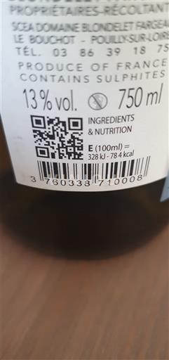 Thung lũng sông Loire Pouilly-sur-loire Domaine Blondelet Fargette Không niên vụ