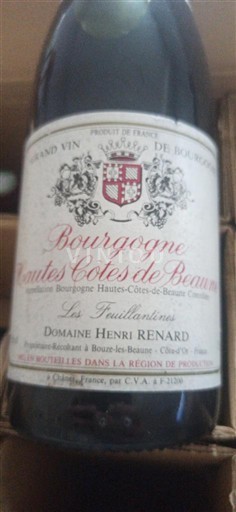 Burgundi Määrittelemätön Domaine Henri Renard Les Feuillantines 1991