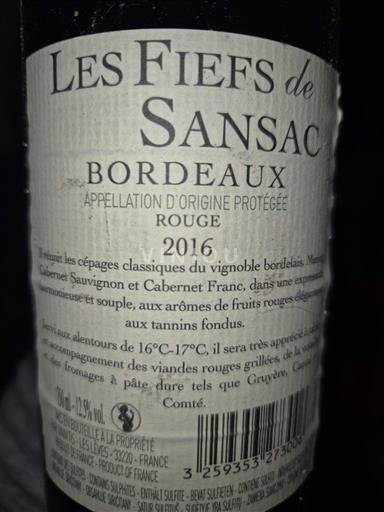 Bordeaux Les Fiefs de Sansac 2016
