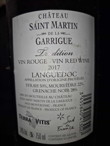 Langvedok Languedoc Château Saint Martin de la Garrigue Tradition 2017