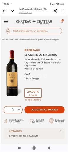 Бордо Пессак-Леоньян Château Malartic-Lagravière Le Comte de Malartic 2022