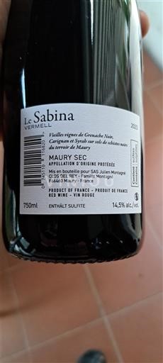 Roussillon Maury sec Clos du Beary Le Sabina Vermell 2021