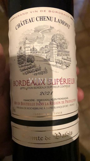 Vin Rouge sec Comte de Valois Château Chenu Lamont 2021 France Bordeaux Bordeaux supérieur AOC