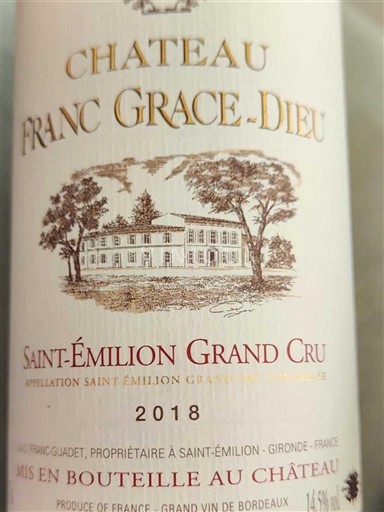 Bordoja Saint-Émilion Grand Cru Grand Cru Château Franc Grace-Dieu 2018
