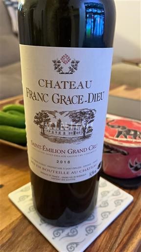 Vin Rouge sec Château Franc Grâce-Dieu 2018 France Bordeaux Saint-Émilion Grand Cru AOC Grand Cru