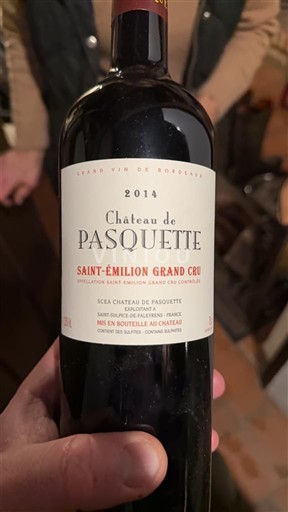 Vin Rouge sec Château Pasquette 2014 France Bordeaux Saint-Émilion Grand Cru AOC