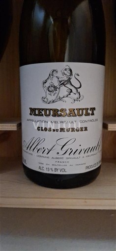 Vin Blanc sec Clos du Murger Albert Grivault 2018 France Bourgogne Meursault AOC