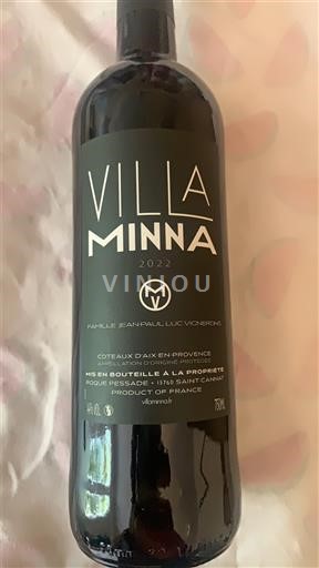 Vin Rouge sec Villa Minna 2022 France Provence Coteaux-d'aix-en-provence AOC