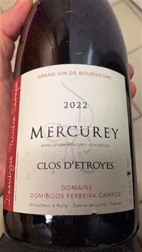 Burgundija Mercurey Domaine Domingos Ferreira Campos Clos d'Etroyes 2022