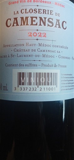 Bordeaux Haut-Médoc Château Camensac La Closerie de Camensac 2022
