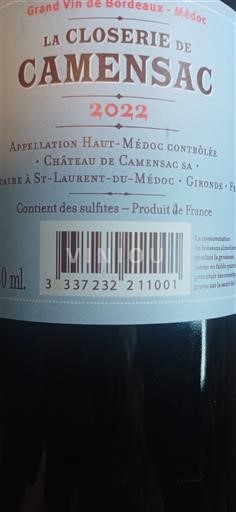 Bordeaux Haut-Médoc Château Camensac La Closerie de Camensac 2022
