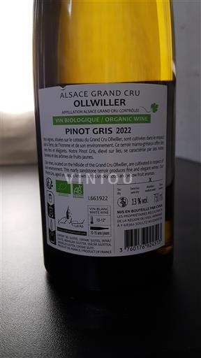 Alsazia Pinot grigio Grand Cru Ollwiller 2022