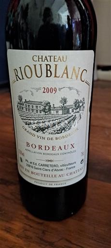 Vin Rouge sec Rioublanc 2009 France Bordeaux AOC bio