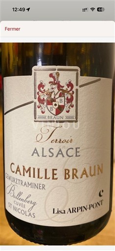 Alzacija Gewürztraminer Camille Braun Bollenberg St Nicolas - Lisa Arpin-Pont 2019