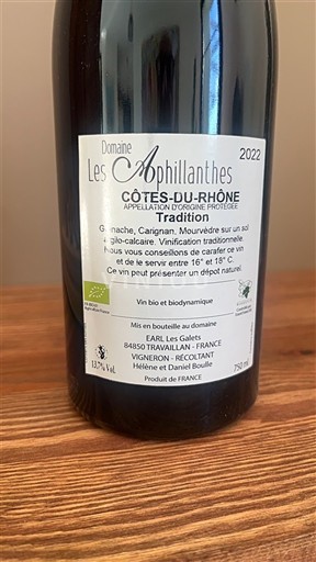 Thung lũng Rhône Côtes-du-rhône Domaine Les Aphillanthes Tradition 2022