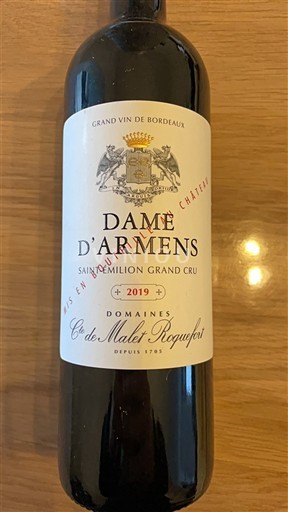 Bordeaux Saint-Émilion Grand Cru Grand Cru Dame Armens 2019