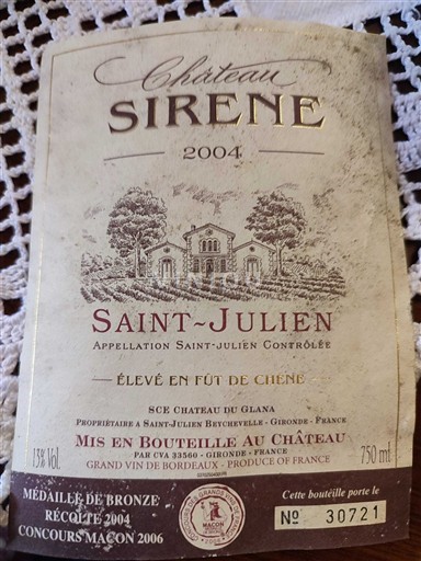 Bordeaux Saint-Julien Château Sirene 2004