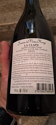 Linguadoca La Clape Combes des Ducs Sourire de Vénus Rouge 2022