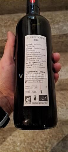 Vin Rouge sec Coulée Douce Mas Combarela 2018 France Languedoc Terrasses-du-larzac AOC bio