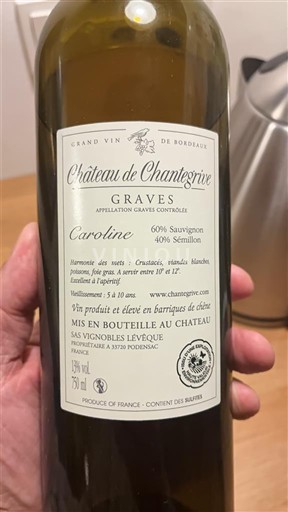 Bordeaux Graves Château Chantegrive Caroline 2020