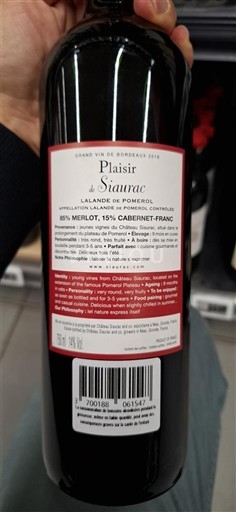 Bordeaux Lalande-de-pomerol Siaurac Plaisir Không niên vụ