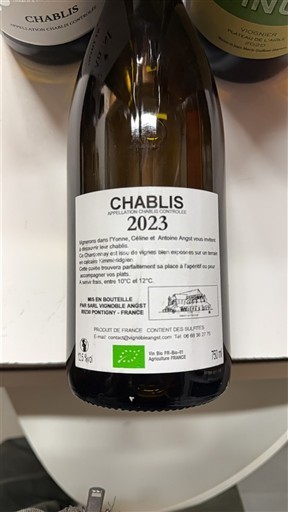 Vin Blanc sec Vignoble Angst 2023 France Bourgogne Chablis AOC bio