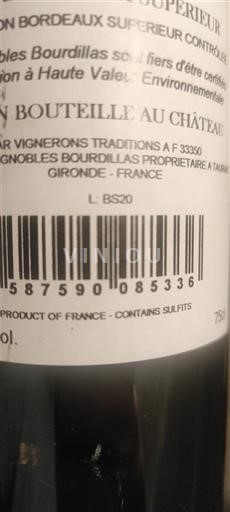 Bordeaux Bordeaux supérieur Vignobles Bourdillas 2020