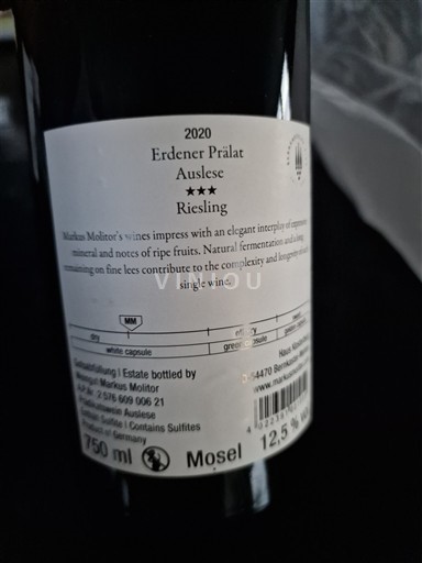 Mosel Moselle Markus Molitor Erdener Prälat Auslese *** 2020