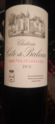 Burdeos Saint-Émilion Gran Cru Grand Cru Château Côte de Baleau 2010