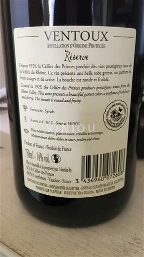 Thung lũng Rhône Ventoux Cellier des Princes Réserve 2022
