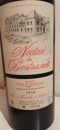 Bordeaux Blaye-côtes-de-bordeaux Nectar des Bertrands 2010