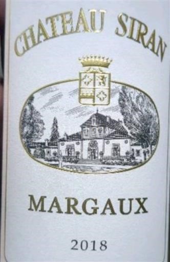 Bordeaux Margaux Château Siran Margaux 2018