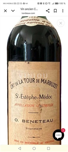 Bordeaux Saint-Estèphe Château La Tour de Marbuzet 1966