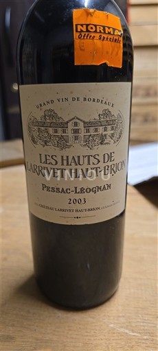 Bordeaux Pessac-Léognan Château Larrivet Haut-Brion Les Hauts de Larrivet Haut-Brion 2003