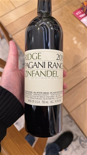 Kaliforniska AVA Sonoma Valley Ridge Pagani Ranch Zinfandel 2019