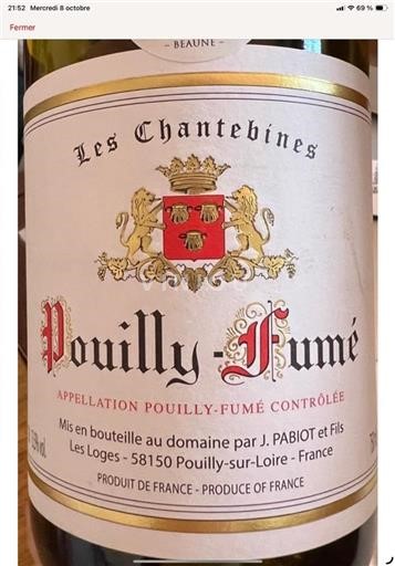 Loiredalen Pouilly-fumé J. Pabiot et Fils Les Chantebines 2023