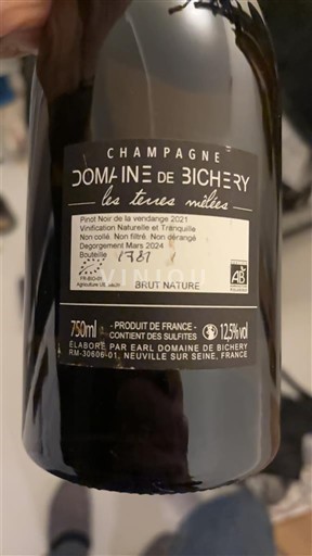 Champaña Champán Domaine Bichery les terres mîlées 2021