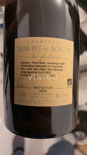 Champaña Champán Domaine Bichery Les Fontaines 2020