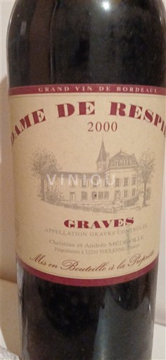 Bordeaux Graves Château Dame de Respide 2000