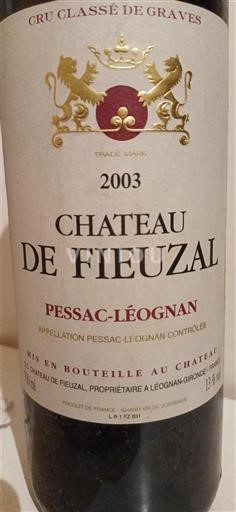 Bordeaux Pessac-Léognan Cru Classé de Graves Château Fieuzal 2003