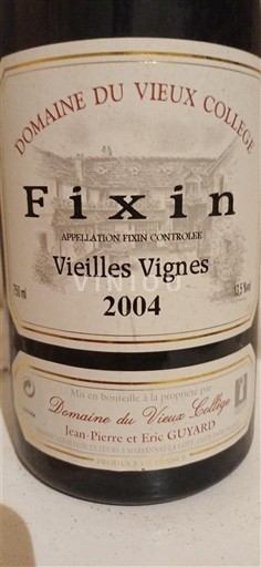 Bourgogne Fixin Domaine Vieux Collège Vieilles Vignes 2004