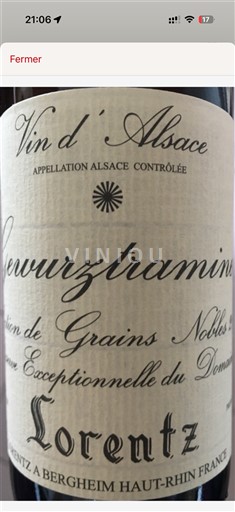 Alsace Gewurztraminer Sélection de Grains Nobles Gustave Lorentz Réserve exceptionnelle du domaine 2008