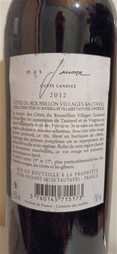 Roussillon Côtes-du-roussillon-villages Mas Jaume Candice 2012
