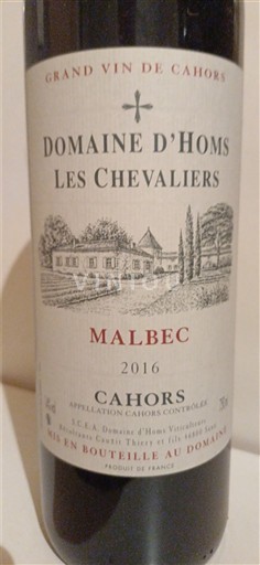 Sydväst Cahors Domaine Homs Les Chevaliers 2016
