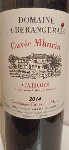 Zuidwest-Frankrijk Cahors Domaine La Berangeraie Maurin 2014