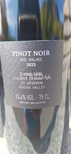 Vin Rouge sec Pinot noir Z-Vins Sàrl 2023 Suisse Valais AOC